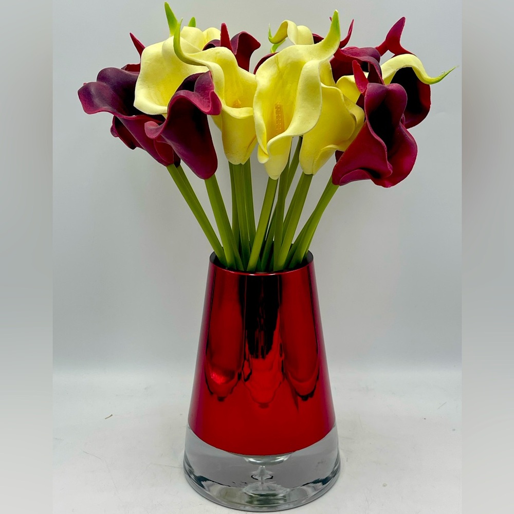 Vintage Krosno Art Glass: Red Vase Clear Suspended Bubble Bottom Made in Poland
